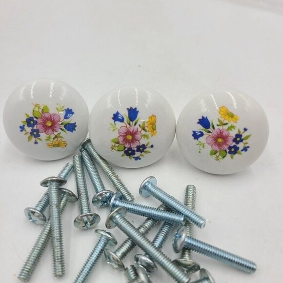 Vintage White Porcelain Drawer Pulls Knobs Handles with Screws Lot 10 - Picture 6 of 7